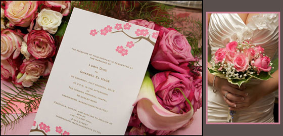 rose bouquet with bride and invitation